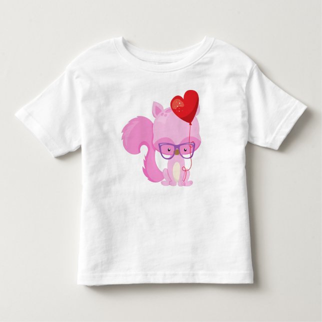 Valentine's Day Squirrel, Pink Squirrel, Glasses Toddler T-Shirt (Front)