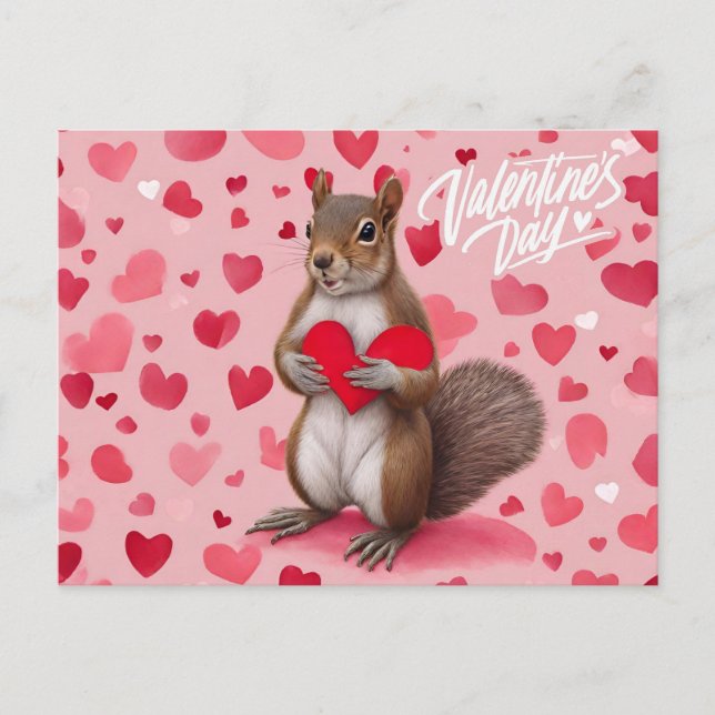 Valentine's Day Squirrel with Hearts  Holiday Postcard (Front)