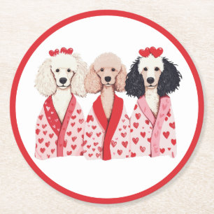 Valentines Day Standard Poodle Dogs Round Paper Coaster