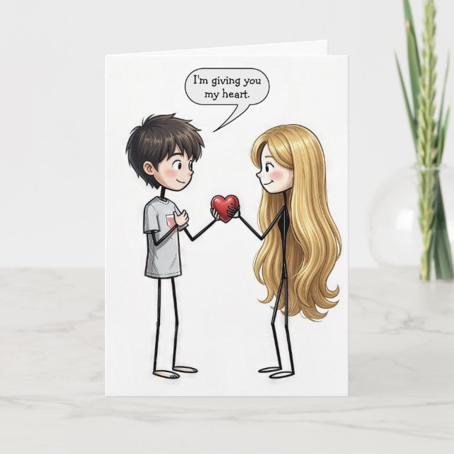 Valentine's Day Stick Figure Boy  Card (Front)