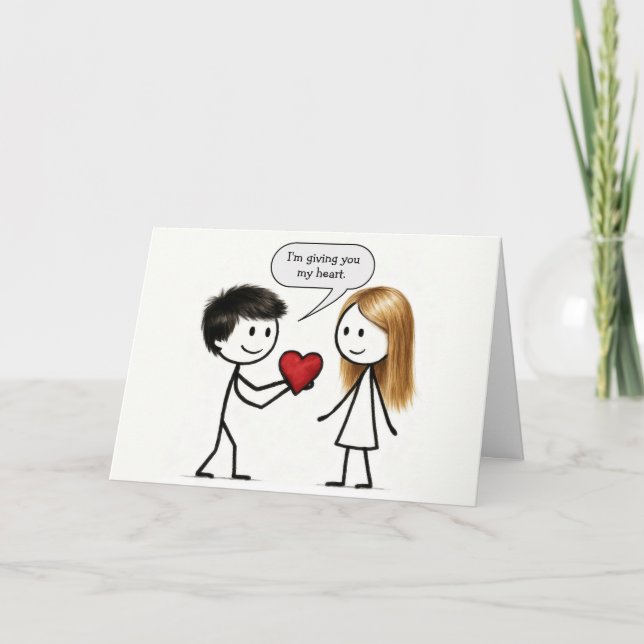 Valentine's Day Stick Figure Boy  Card (Front)