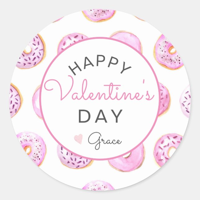 Valentine's Day Sticker, doughnut Sticker, Classic Round Sticker (Front)