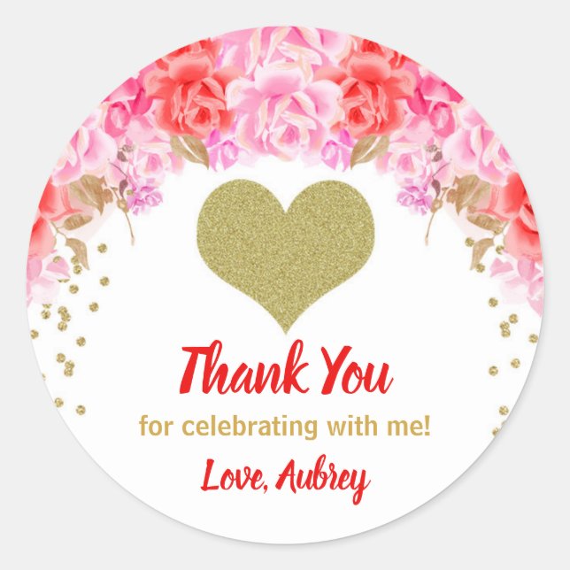 Valentines day stickers, Heart birthday favour Classic Round Sticker (Front)