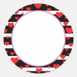 Valentine's Day Stickers, Hearts and Stripes Classic Round Sticker