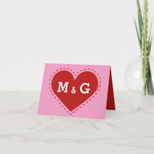 Valentine's Day Stitched Heart Initials/Text Holiday Card