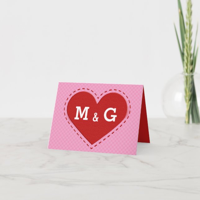 Valentine's Day Stitched Heart Initials/Text Holiday Card (Front)