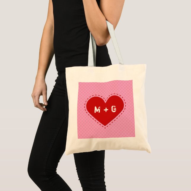 Valentine's Day Stitched Heart Initials/Text Tote Bag (Front (Product))
