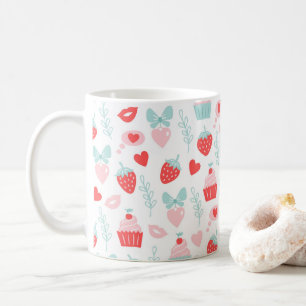 Valentine's Day Strawberry Kisses Cupcakes Hearts Coffee Mug