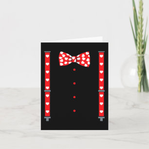 Valentines Day Suspenders And Hearts Bow Tie Boys Card