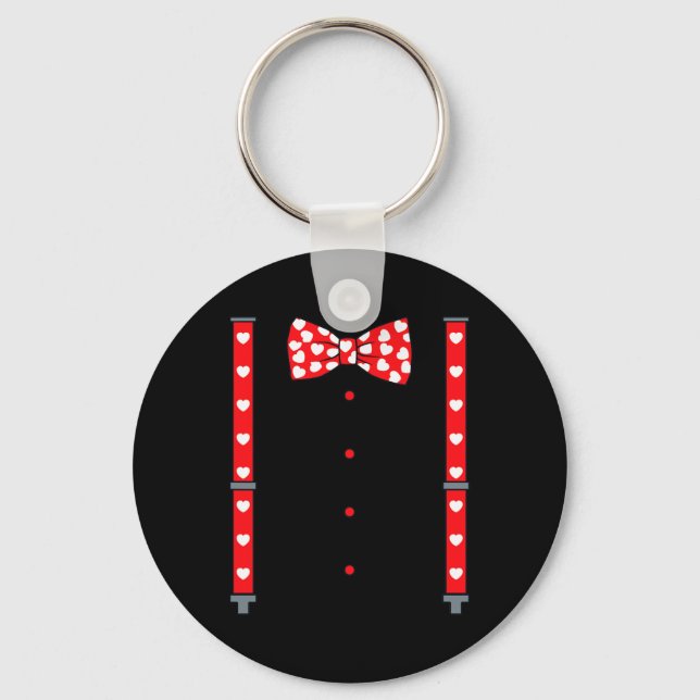 Valentines Day Suspenders And Hearts Bow Tie Boys  Key Ring (Front)