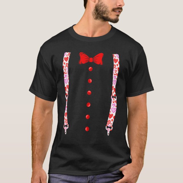 Valentines Day Suspenders And Hearts Bow Tie Boys  T-Shirt (Front)