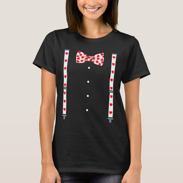 Valentines Day Suspenders And Hearts Bow Tie Boys  T-Shirt (Front)