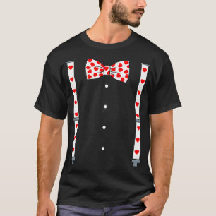 Valentines Day Suspenders And Hearts Bow Tie T-Shirt