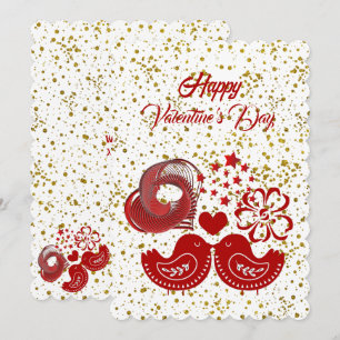 Valentines Day Sweeping Heart Love Birds Gold Card