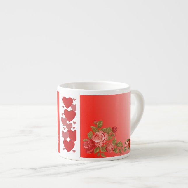  Valentines Day Sweeping Heart Romantic Roses Espresso Cup (Front Right)
