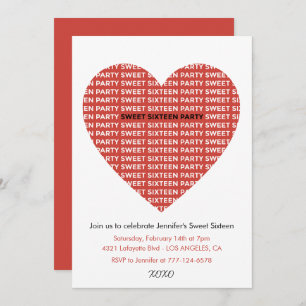 Valentines day sweet 16 invitation xoxo sweetheart