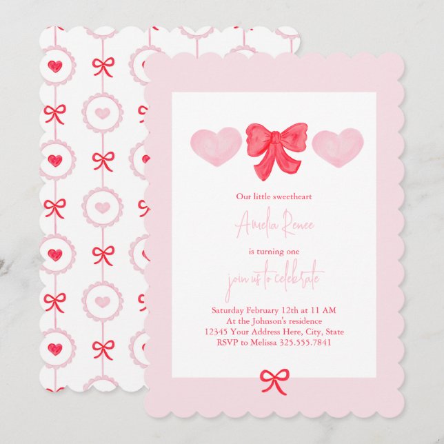 Valentine's Day Sweetheart First Birthday Invitation (Front/Back)