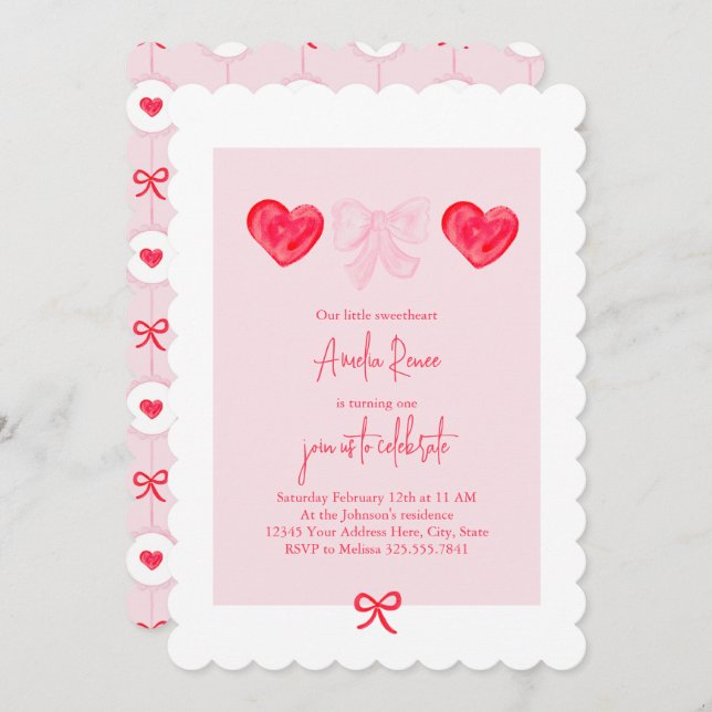 Valentine's Day Sweetheart First Birthday  Invitation (Front/Back)