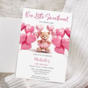Valentine's Day  Sweetheart Pink Heart Teddy Bear Invitation