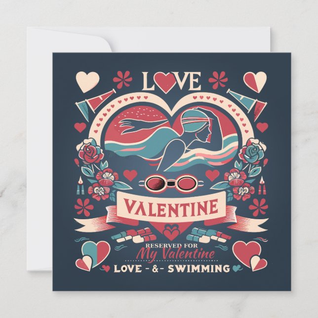Valentine's Day Swimming Love Gift Holiday Card (Front)