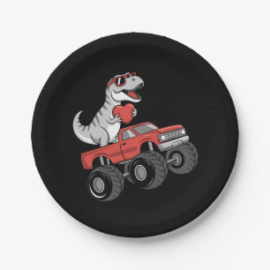 Valentine's Day T Rex Dinosaur Riding Monster Truc Paper Plate