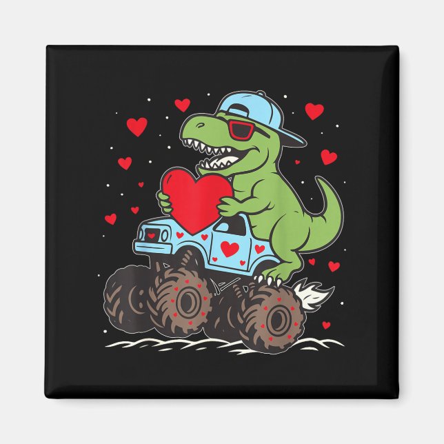Valentines Day T Rex Riding Monster Truck Funny To Magnet (Front)