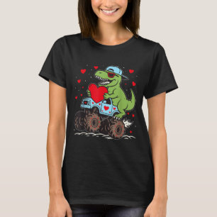 Valentines Day T Rex Riding Monster Truck Funny To T-Shirt