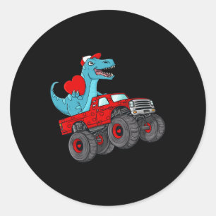 Valentines Day T Rex Riding Monster Truck Toddler Classic Round Sticker