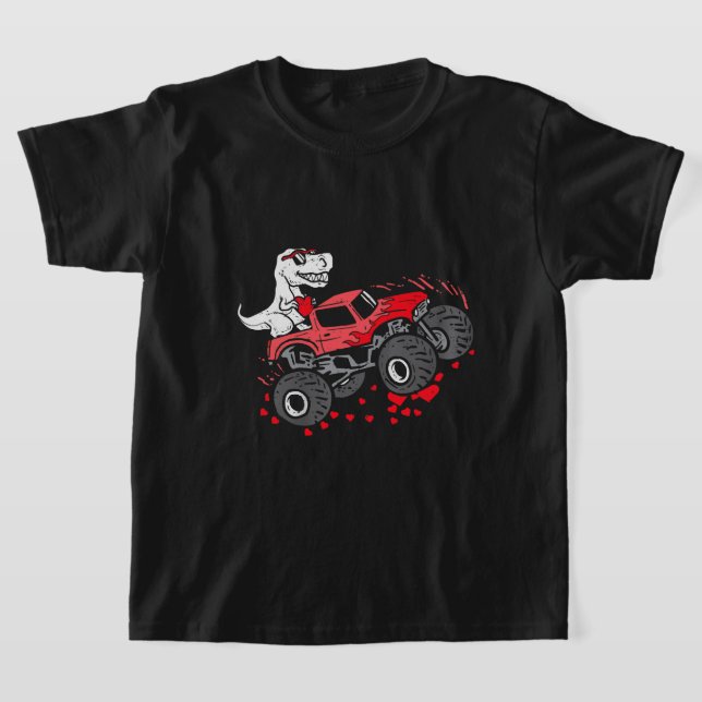 Valentines Day T Rex Riding Monster Truck Toddler  T-Shirt (Laydown)