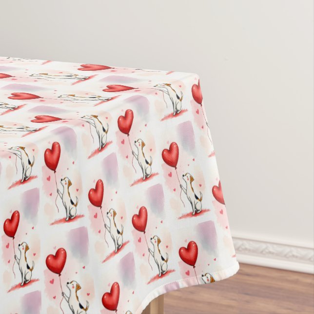 Valentine's Day Tablecloth Dog Red Hearts  (In Situ)