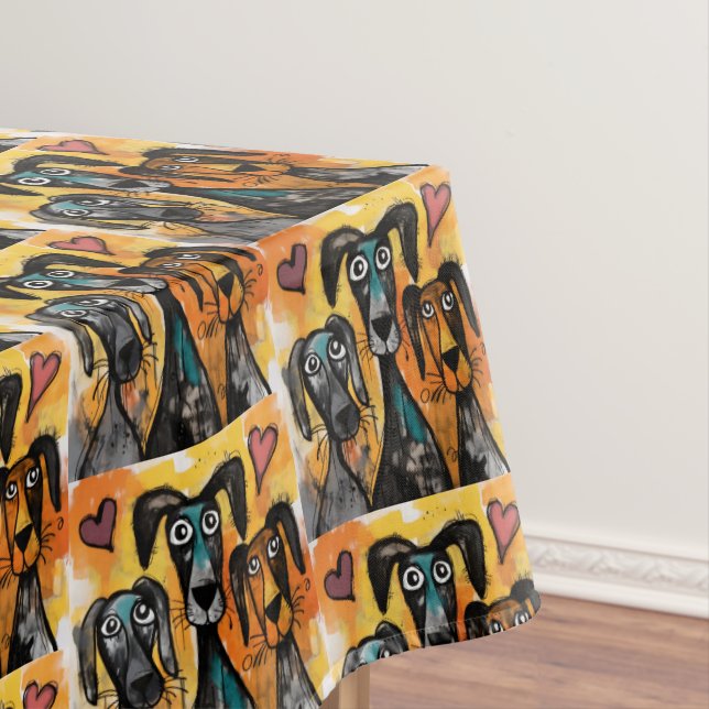 Valentine's Day Tablecloth Dog Red Hearts  (In Situ)
