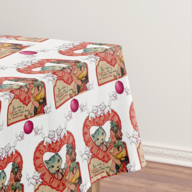 Valentine's Day Tablecloth Kitten Vintage (In Situ)