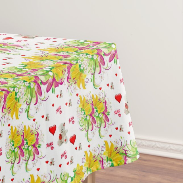 Valentine's Day Tablecloth Teddy Bear (In Situ)