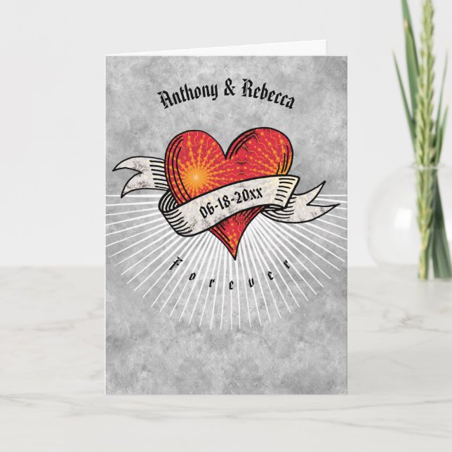 Valentine's Day Tattooed Hearts Add Names and Date Holiday Card (Front)