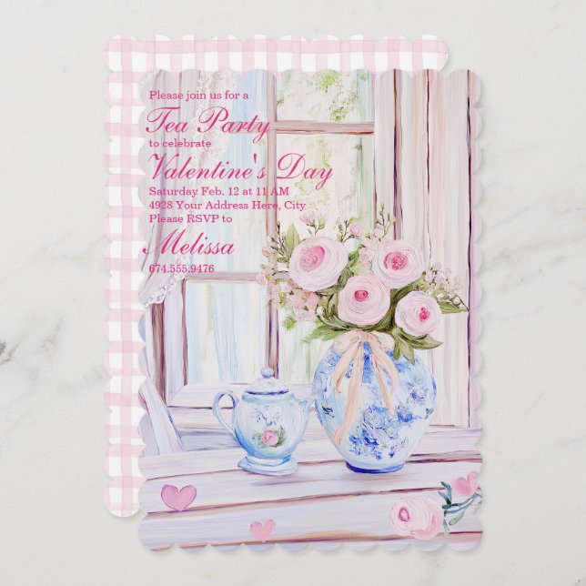 Valentine's Day Tea Party Editable Invitation  (Front/Back)