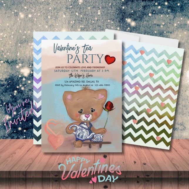 Valentine's Day Tea Party with Teddy Invitation (Valentine's Day Tea Party with Teddy Invitation)