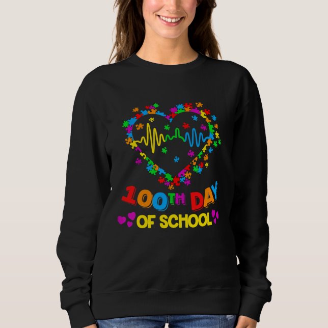Valentines Day Teacher Autism awareness 100 days H Sweatshirt (Front)