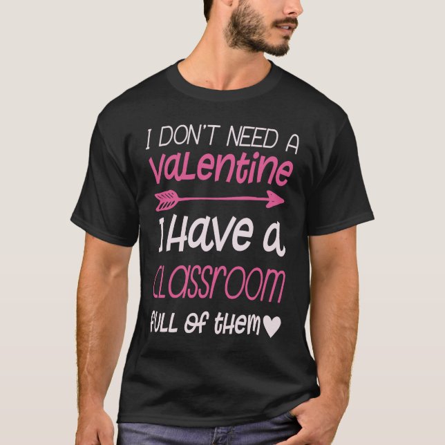 Valentine's Day Teacher Cute Arrow Heart Pink Clas T-Shirt (Front)