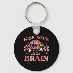 Valentines Day Teacher Kiss Your Brain Retro Men W Key Ring