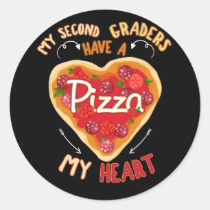 Valentines Day Teacher Second Grade Pizza My Heart Classic Round Sticker