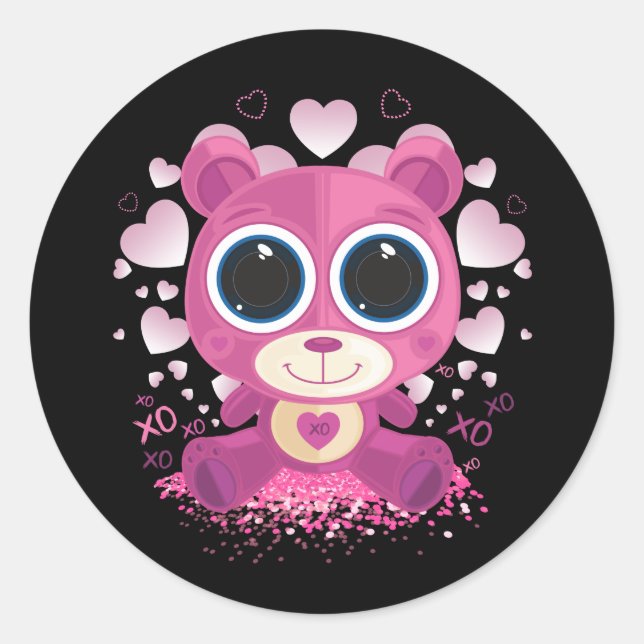 Valentine's Day Teddy Bear Classic Round Sticker (Front)