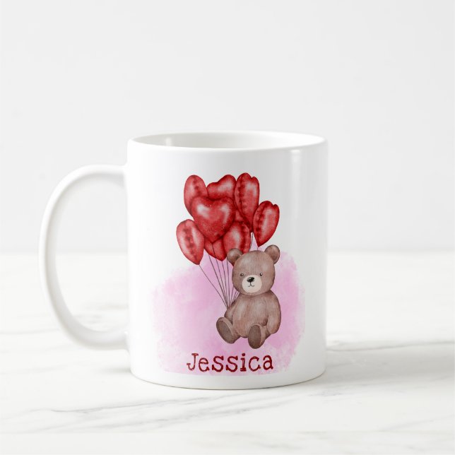 Valentine's Day Teddy Bear Hearts Coffee Mug (Left)