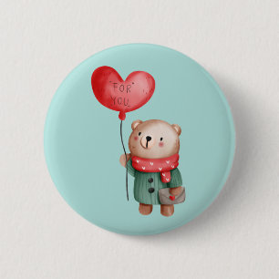 Valentine's Day teddy bear holding love balloon 6 Cm Round Badge