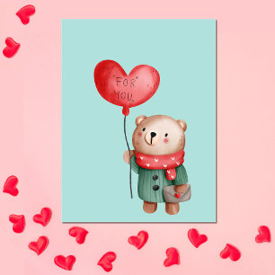 Valentine's Day teddy bear holding love balloon Ca Postcard