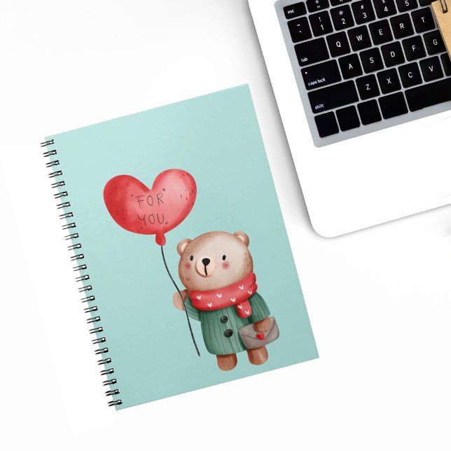 Valentine's Day teddy bear holding love balloon Notebook (Creator Uploaded)