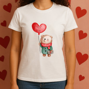 Valentine's Day teddy bear holding love balloon T-Shirt