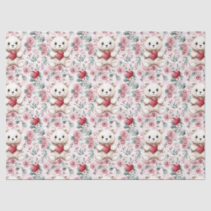 Valentine's Day Teddy Bear & Roses with Red Hearts Tissue Paper