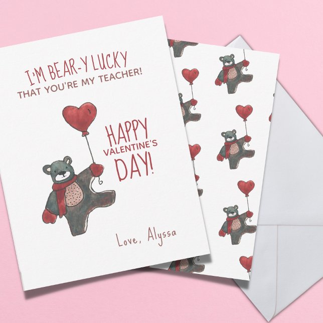 Valentine's Day Teddy Bear Teacher Valentine Holiday Card (Creator Uploaded)