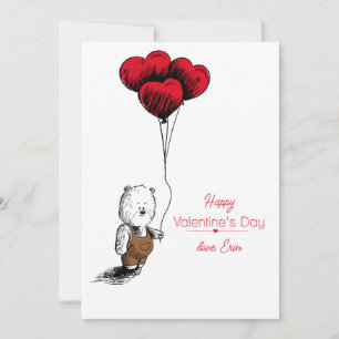Valentine's Day Teddy Bear With Balloons Card