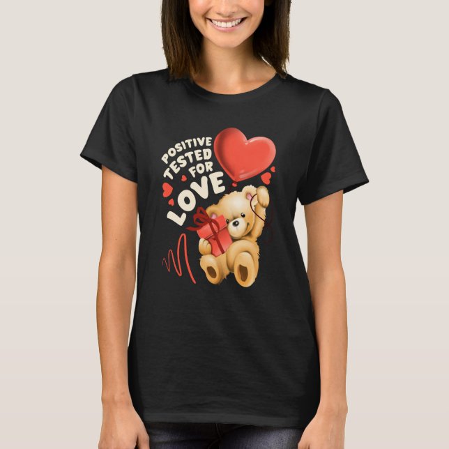 Valentine's day teddy bear with heart balloon T-Shirt (Front)